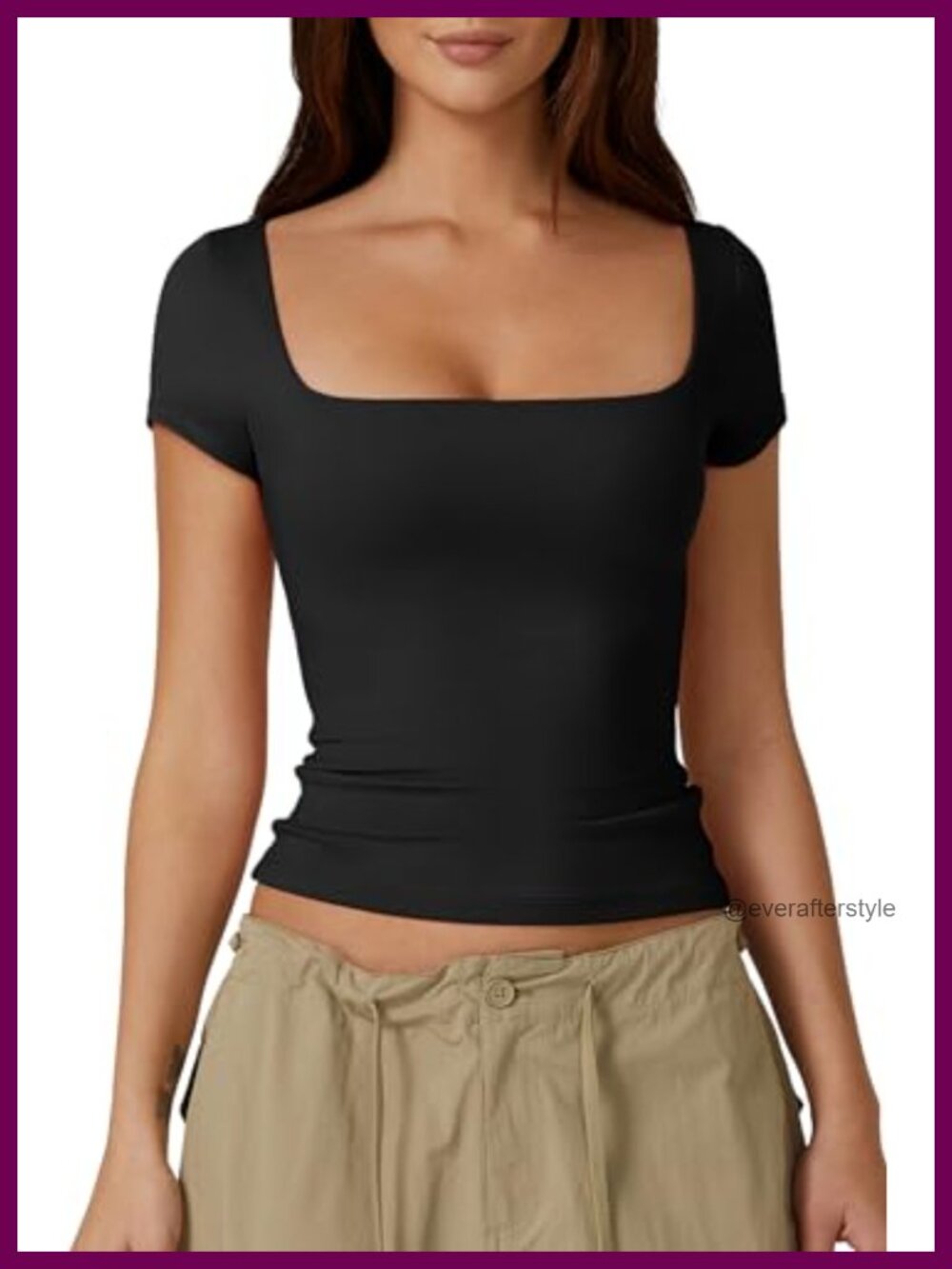 Square Neck Short Sleeve Double-Layer Slim Fit Tee